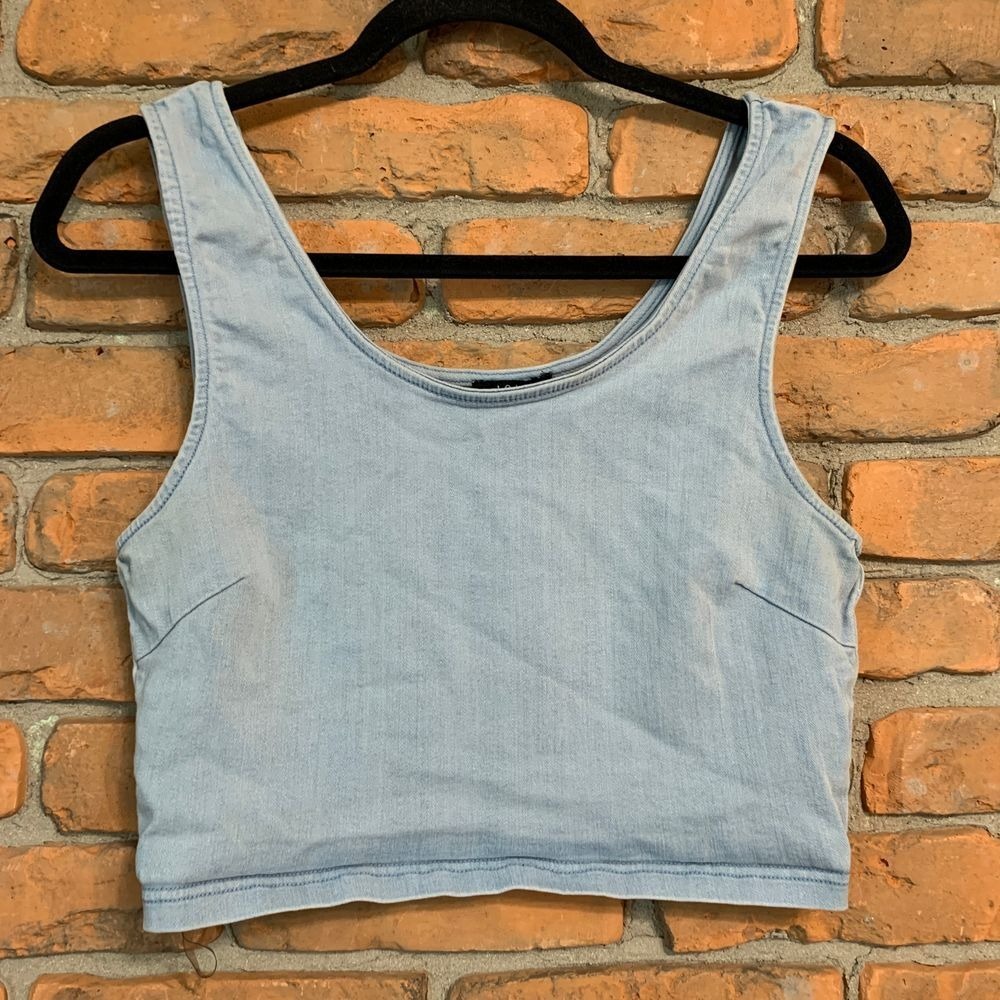 Iris Women Light Wash Denim Look Crop Top Tank Scoop Neck ISET015-T‎ Size Large